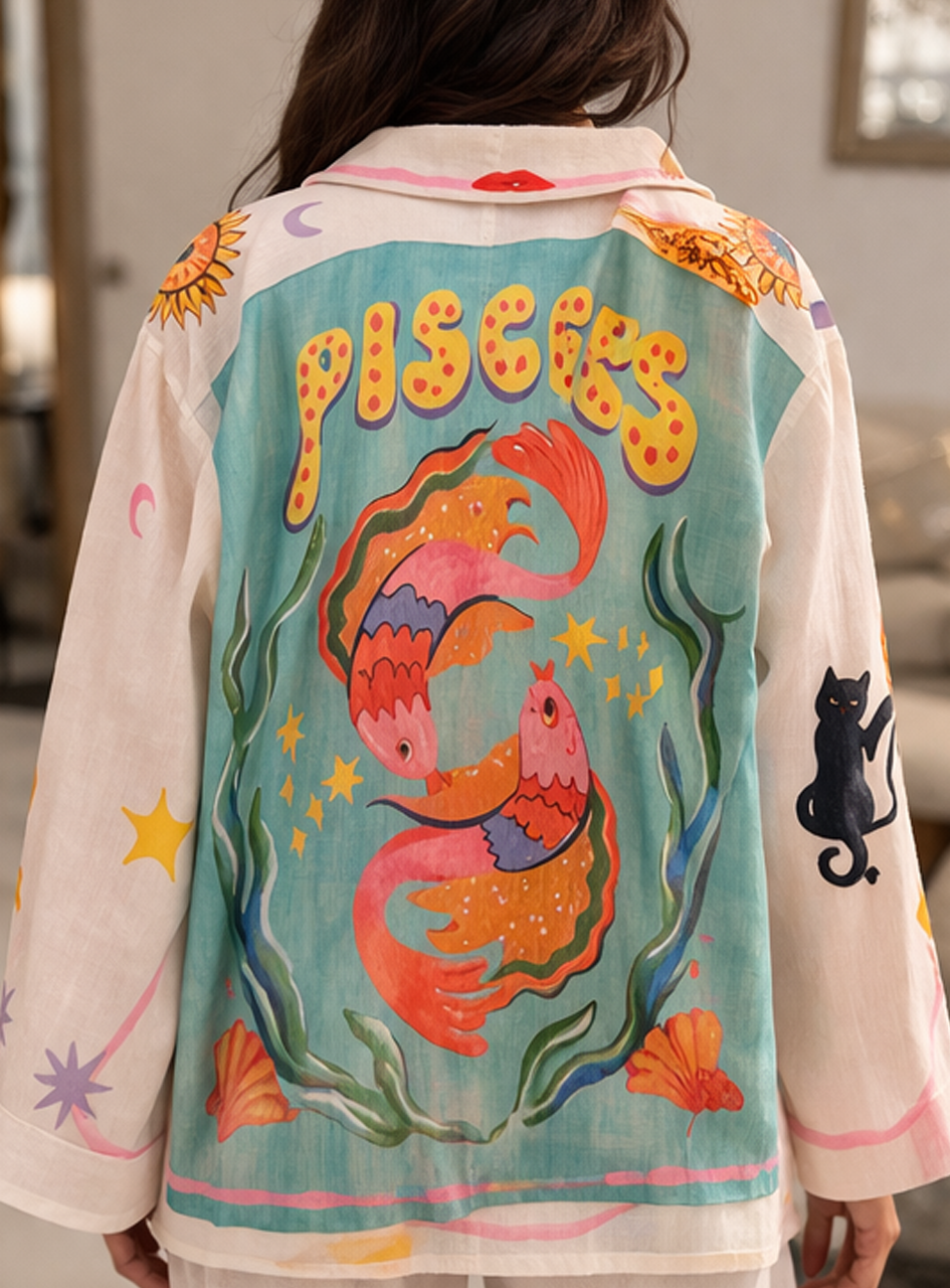 BH27 - Women’s Printed Casual Blazer – Abstract Graphic Lightweight Jacket (Statement Summer Layer)