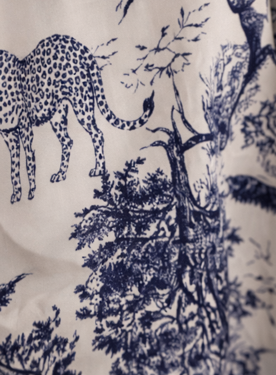 BH32 - Women’s Printed Shirt Dress – Blue & White Floral Midi Dress with Button Front (Elegant Casual Wear)