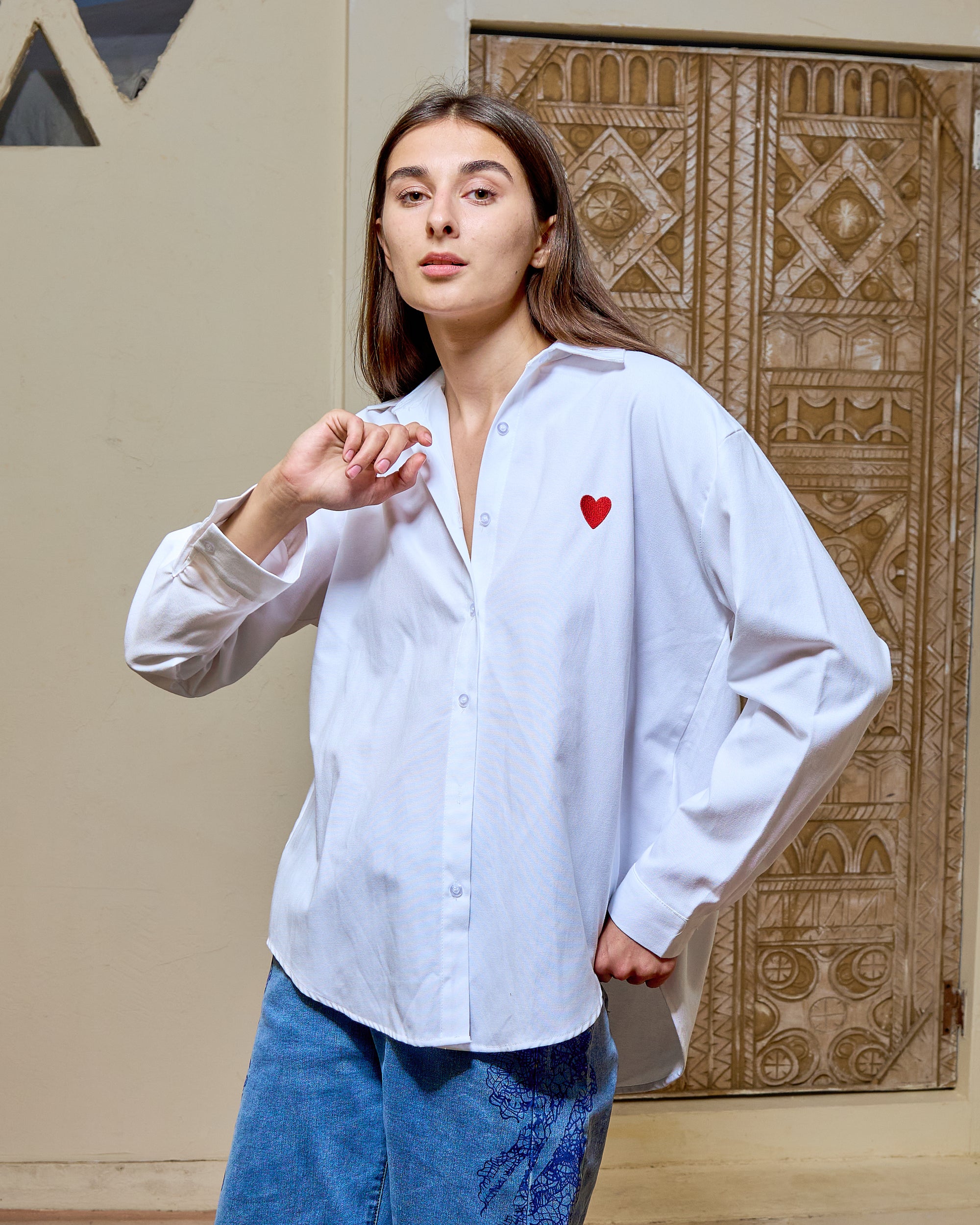 BH 50 - Heart Embroidered Oversized Shirt