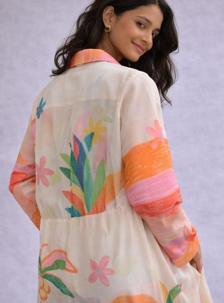 BH41 Women’s Printed Midi Dress – Floral Abstract Summer Shirt Dress (Casual Elegant Wear)