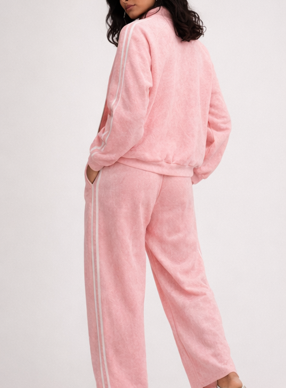 BH21 - Women’s Pink Tracksuit Set – Zip-Up Jacket & Jogger Pants (Casual Athleisure Lounge Wear)