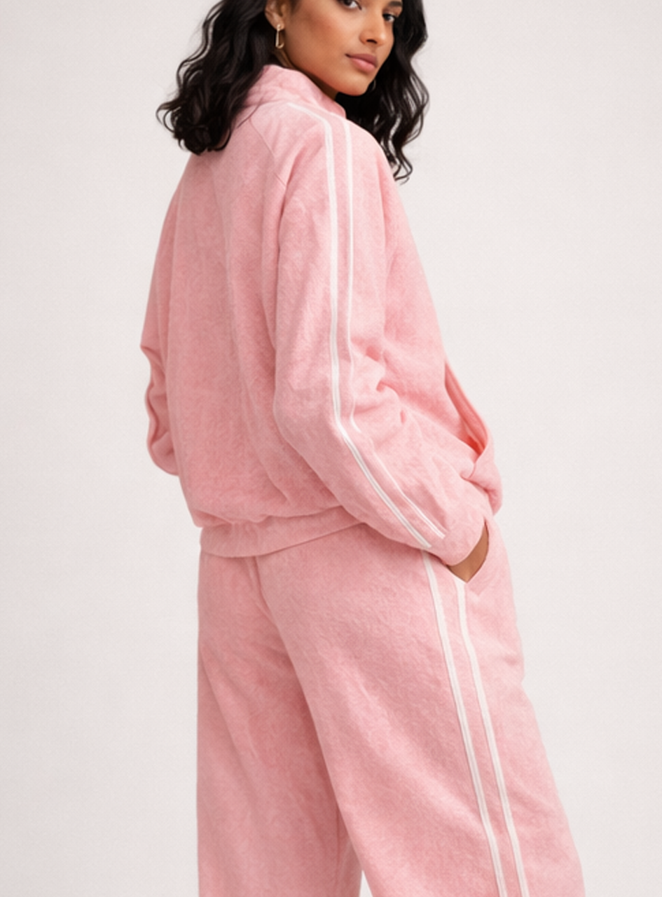 BH21 - Women’s Pink Tracksuit Set – Zip-Up Jacket & Jogger Pants (Casual Athleisure Lounge Wear)