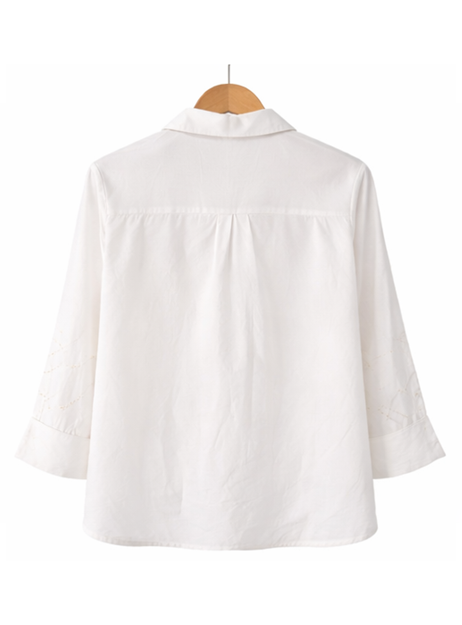 BH23 - Women’s White Embroidered Shirt – Eyelet Button- (Casual Elegant Wear)