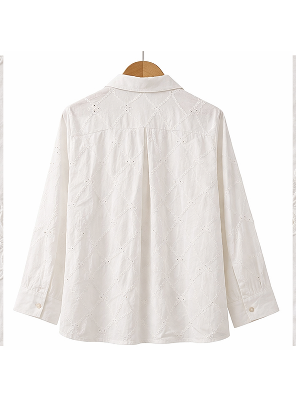 BH23 - Women’s White Embroidered Shirt – Eyelet Button- (Casual Elegant Wear)