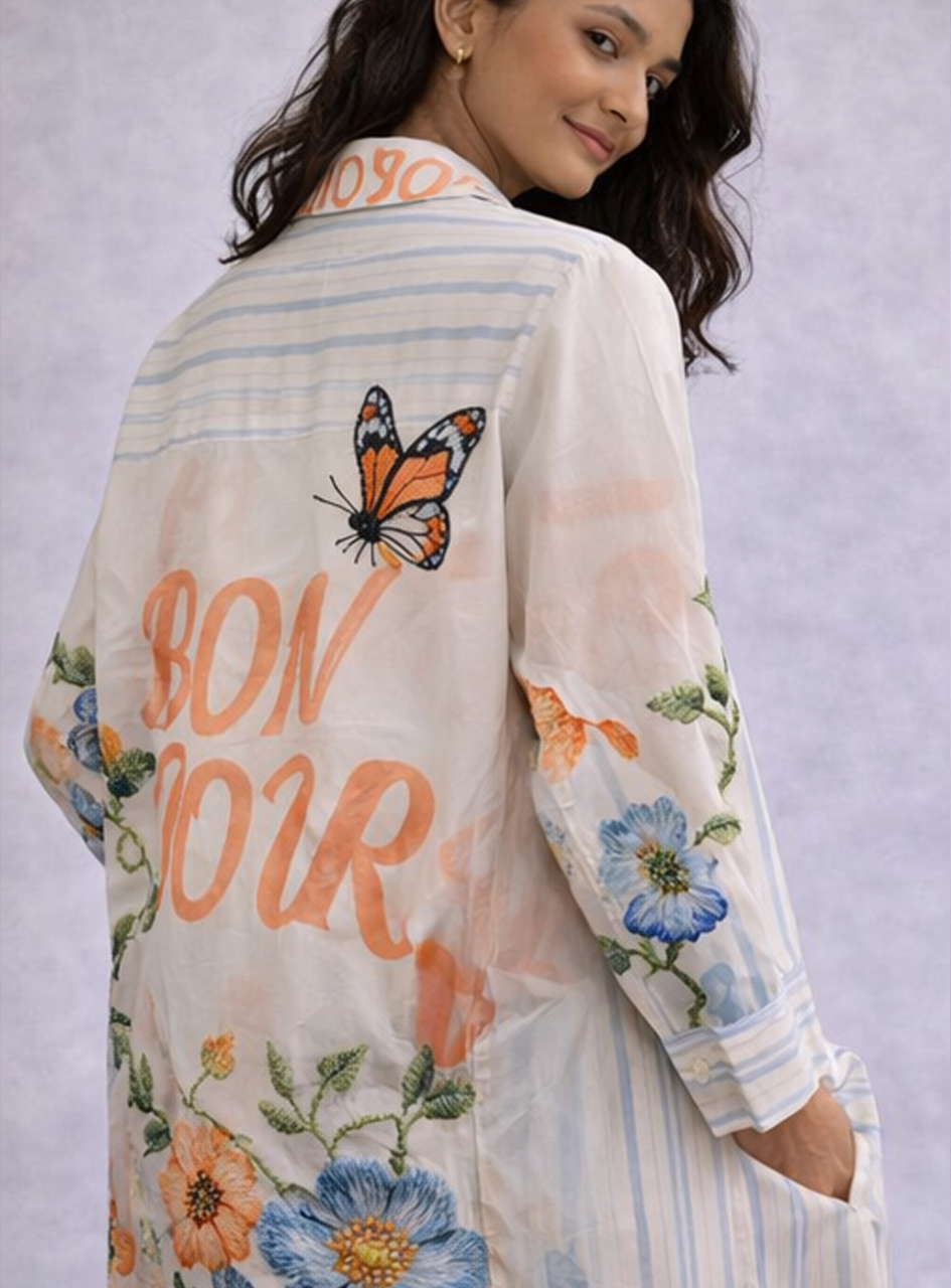BH24- Women’s Printed Shirt Dress – Floral & Striped Midi Dress with Button Front (Casual Summer Wear)