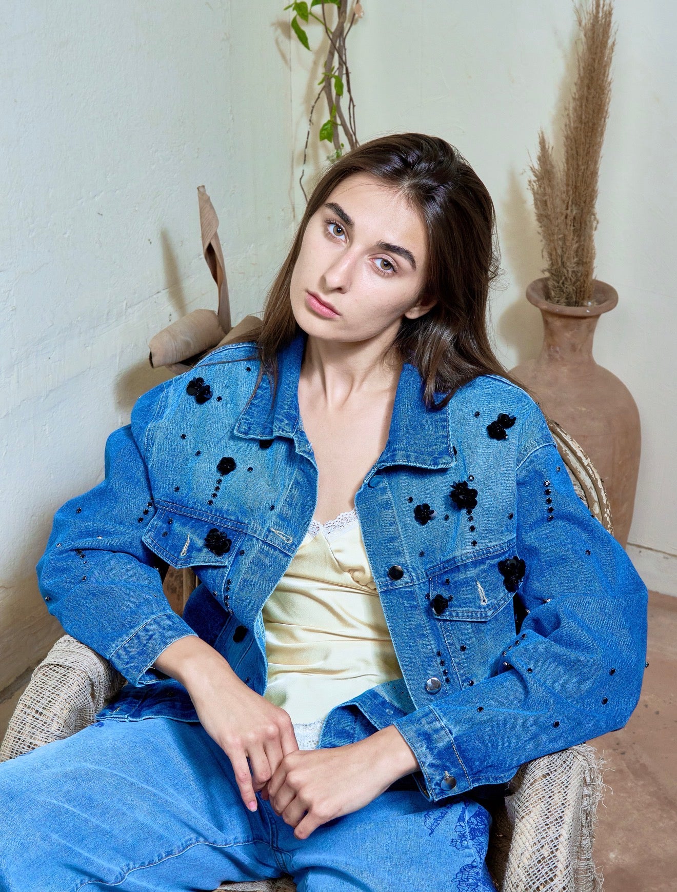 BH 650 - Embellished Floral Denim Jacket