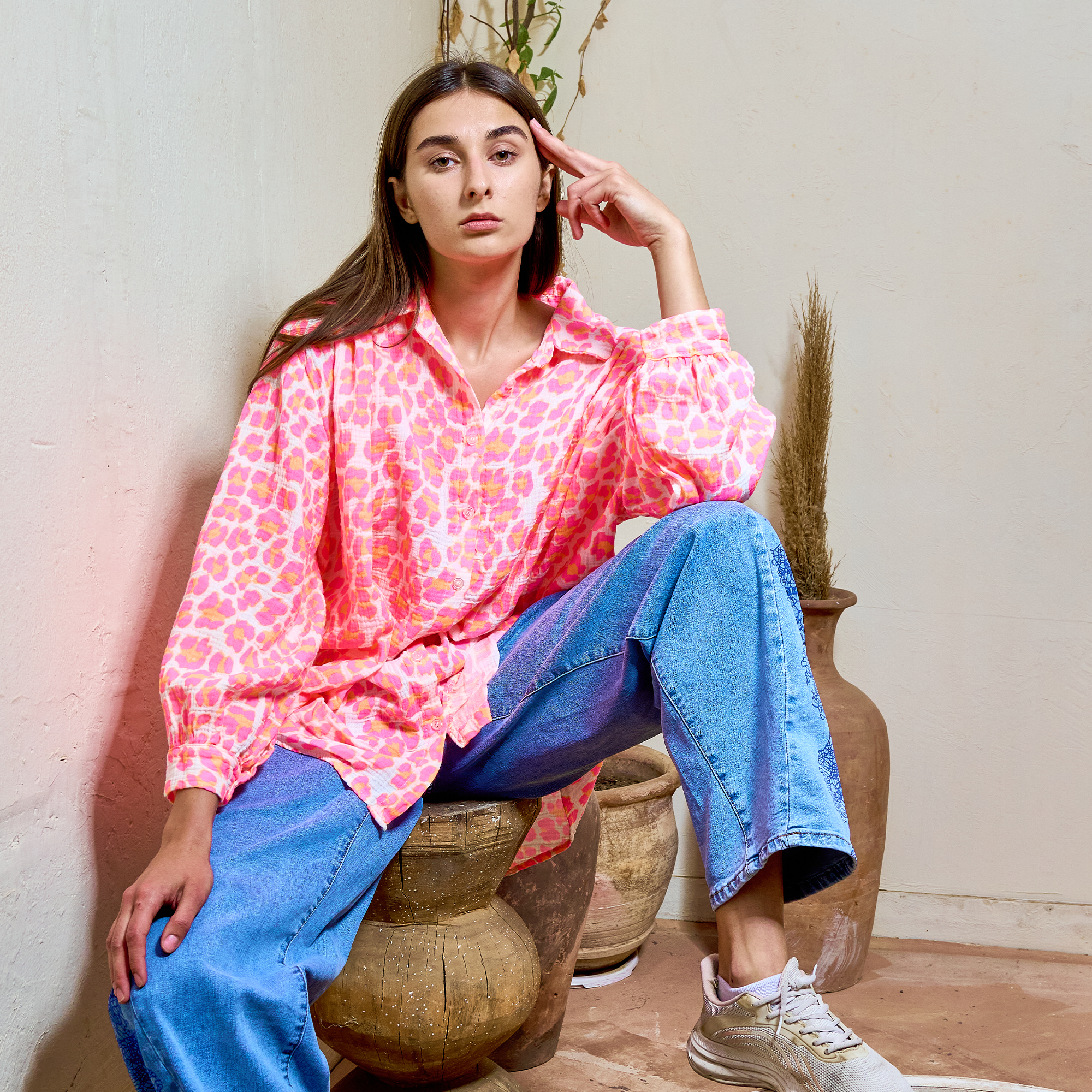 BH64 - Neon Leopard Print Oversized Shirt