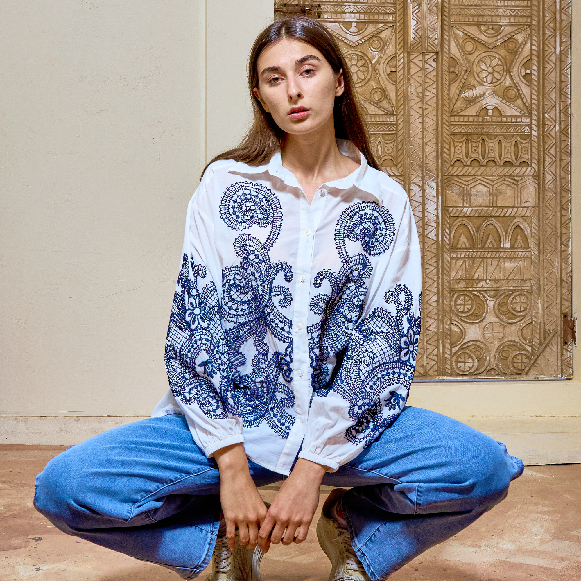 BH66 - Paisley Lace Print Cotton Shirt