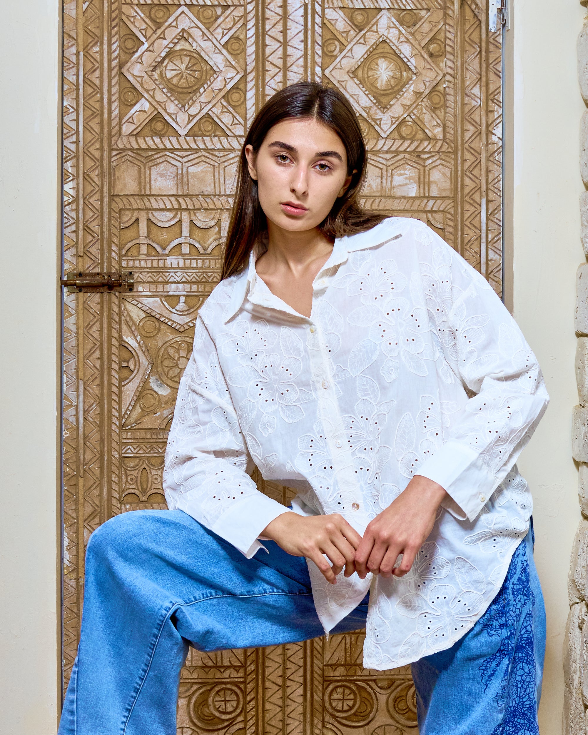 BH63 - Floral Eyelet Embroidered Shirt