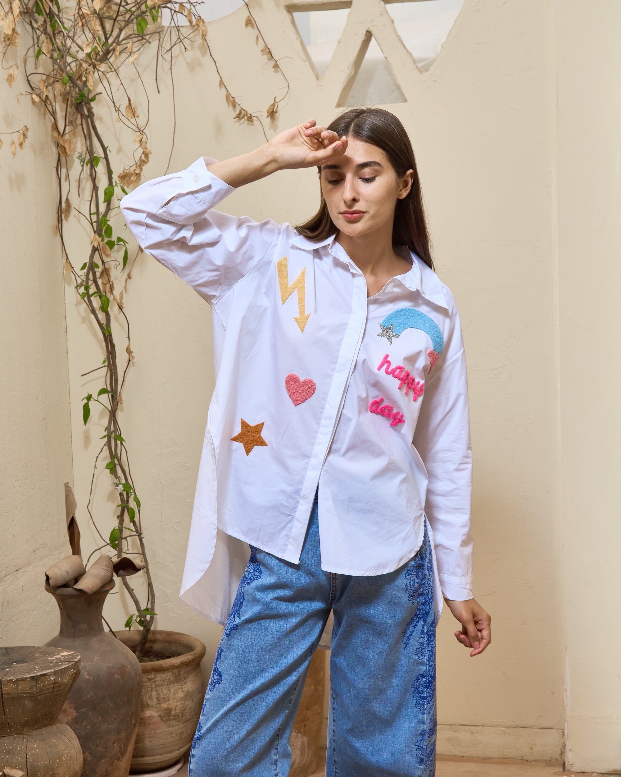 BH61 - Happy Day Patch Oversized Shirt