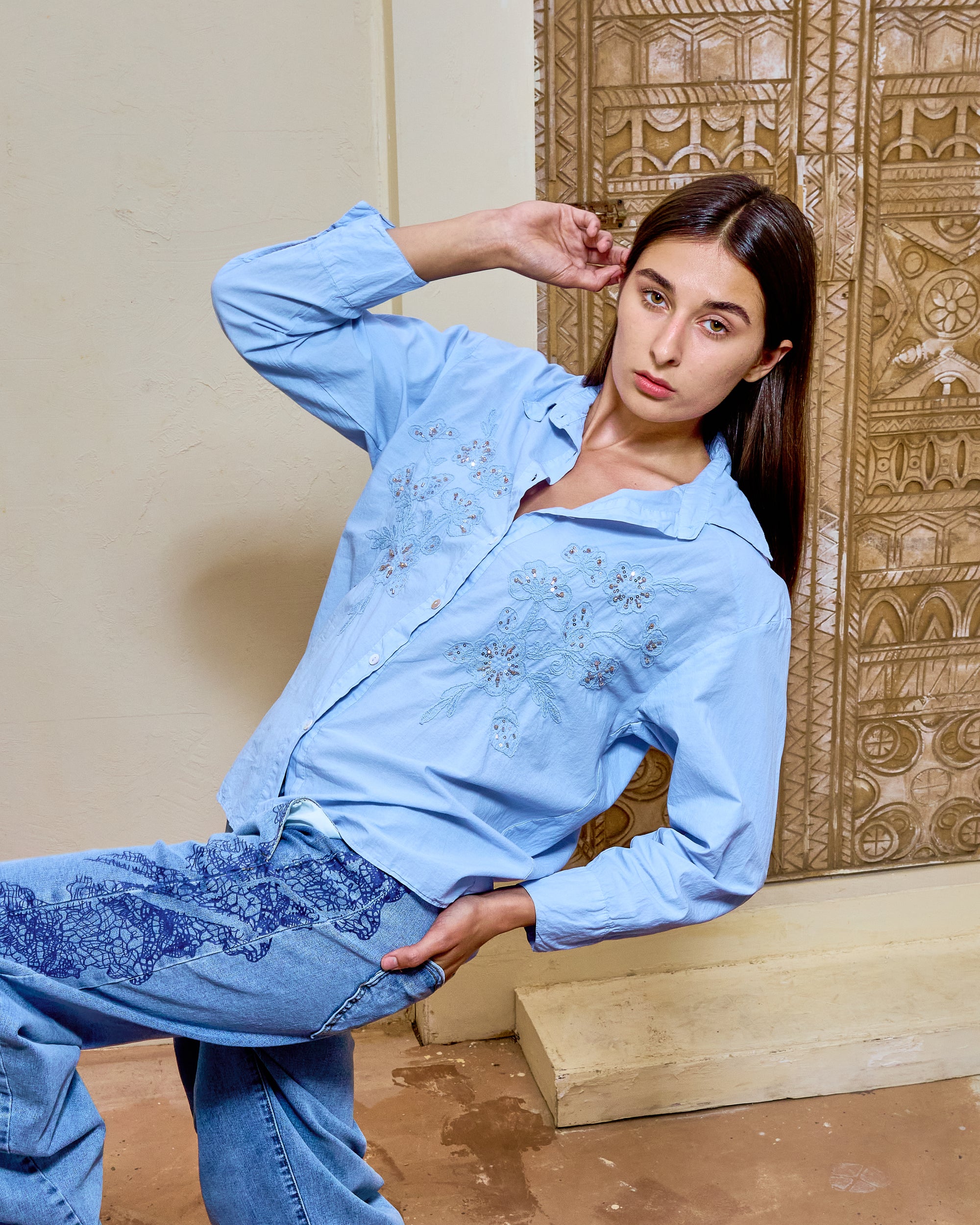 BH67 - Embroidered Floral Cotton Shirt
