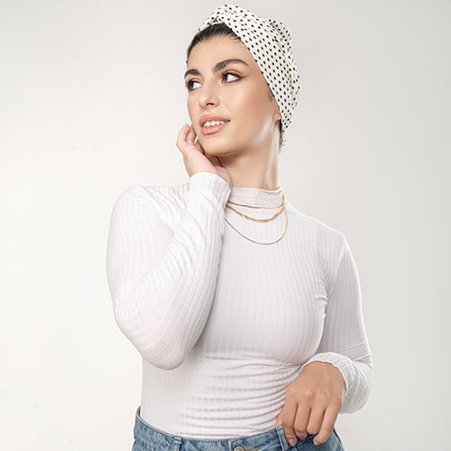 CT1159 - White Black Dots Turban